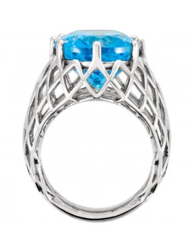  14K White Swiss Blue Topaz Nest Design Ring