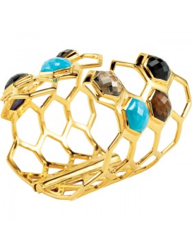 Missoma® Checkerboard 18K Vermeil Turquoise with Multi-Gemstones Hinged Cuff Bracelet