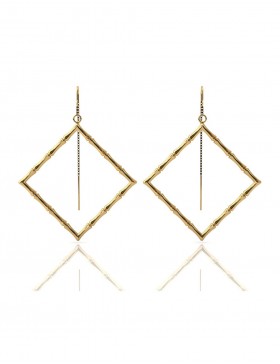 Bamboo 1 Square Earrings Sterling Silver with Palladium 18K Gold-Plated