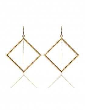 Bamboo 1 Square Earrings Sterling Silver 18K Gold-Plated