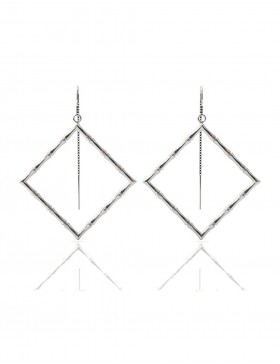 Bamboo 1 Square Earrings Sterling Silver with Palladium Rhodium-Plated