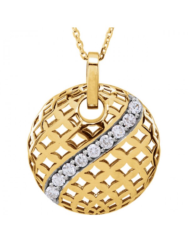 14K Yellow 1/4 CTW Diamond Pierced Circular 18" Necklace