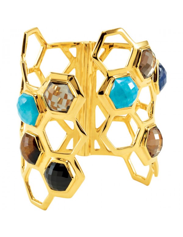 Missoma® Checkerboard 18K Vermeil Turquoise with Multi-Gemstones Hinged Cuff Bracelet