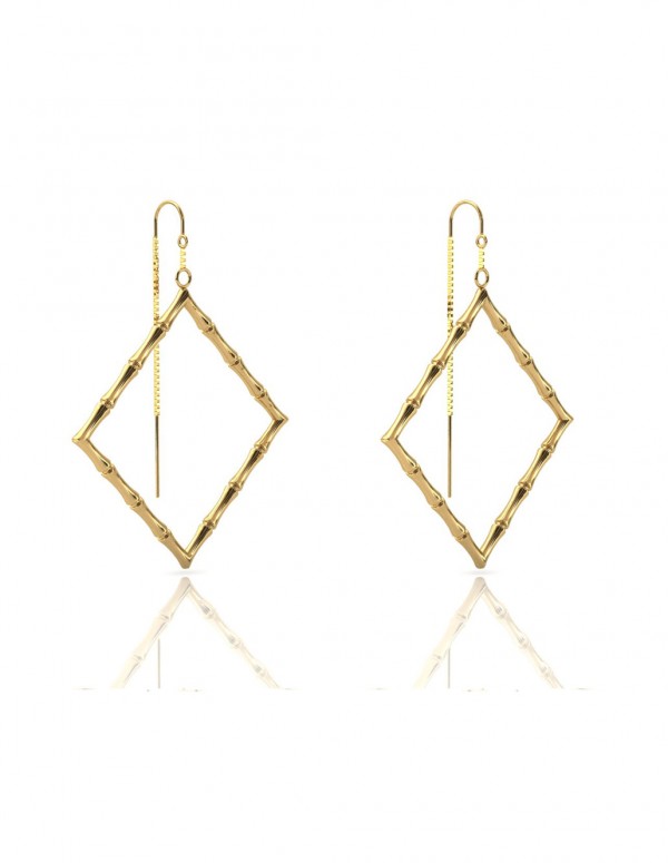 Bamboo 1 Square Earrings in 925 Sterling Silver with Palladium 18K Gold-Plated Side 3D