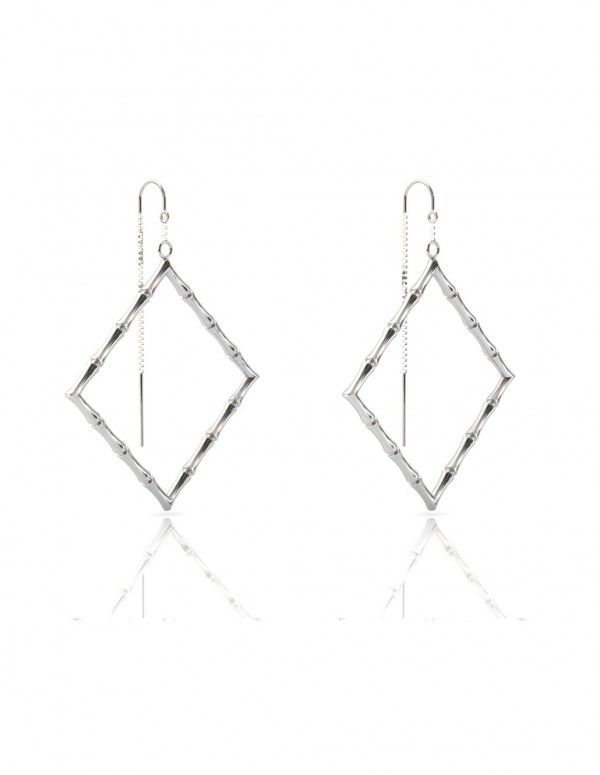 Bamboo 1 Square Earrings in 925 Sterling Silver with Palladium Rhodium-Plated Side 3D