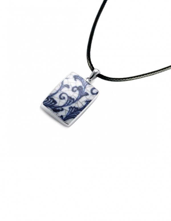 Fine China Porcelain in Rectangle Sterling Silver Pendant 2