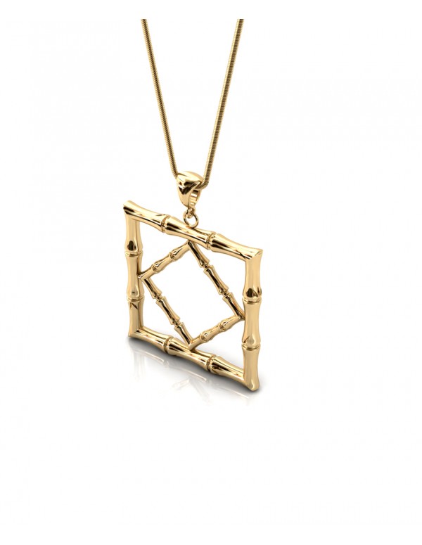 Bamboo 1 Square Pendant in 925 Sterling Silver with Palladium 18K Gold-Plated 3D