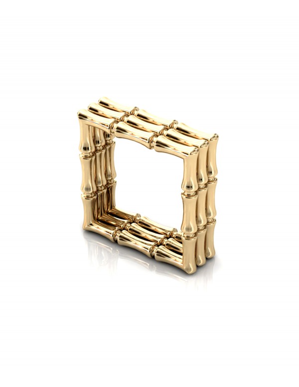Bamboo 1 Square Ring Stack x3 in 925 Sterling Silver with Palladium 18K Gold-Plated 3D