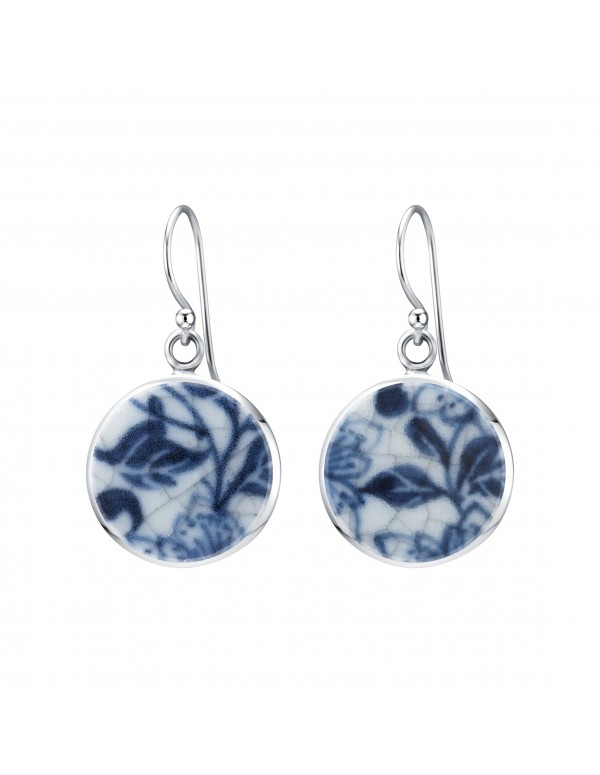 Fine China Porcelain in Round Sterling Silver Earrings 2
