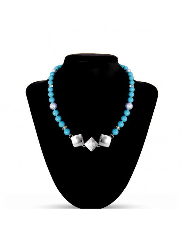 Swarovski Crystal Pearls Necklace in Turqouise with Sterling Silver Celestial Cloud 3