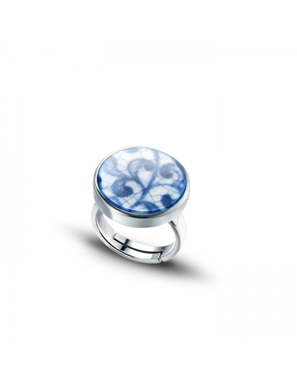 Sterling Silver Ring with Round Fine China Porcelain 1