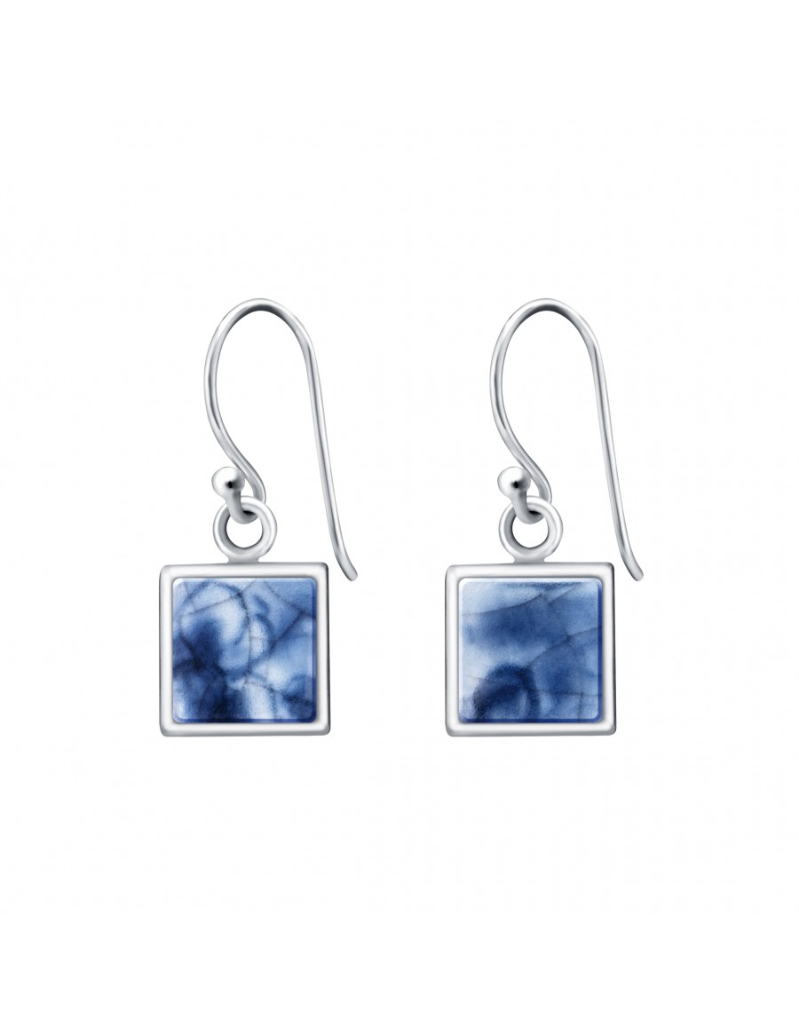 Fine China Porcelain in Square Sterling Silver Earrings