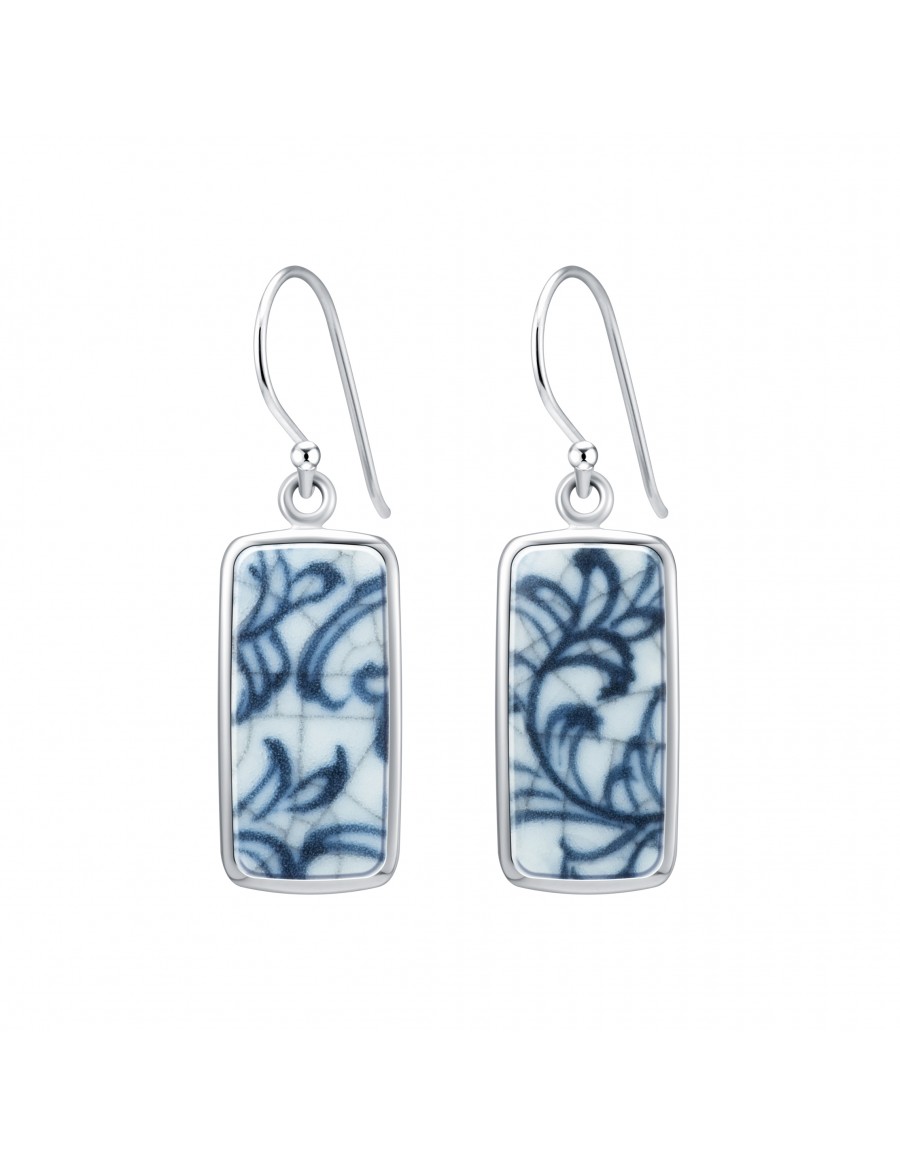 Fine China Porcelain in Rectangle Sterling Silver Earrings 2