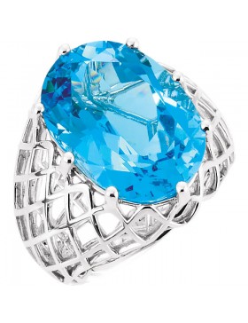  14K White Swiss Blue Topaz Nest Design Ring