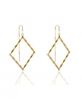 Bamboo 1 Square Earrings in 925 Sterling Silver with Palladium 18K Gold-Plated Side 3D
