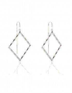 Bamboo 1 Square Earrings in 925 Sterling Silver with Palladium Rhodium-Plated Side 3D