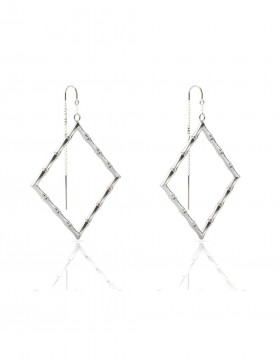 Bamboo 1 Square Earrings Sterling Silver Rhodium-Plated