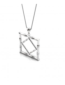 Bamboo 1 Square Pendant in 925 Sterling Silver with Palladium Rhodium-Plated 3D