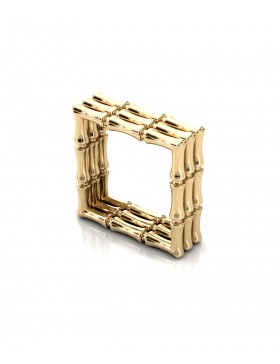 Bamboo 1 Square Ring Stack x3 in 925 Sterling Silver with Palladium 18K Gold-Plated 3D