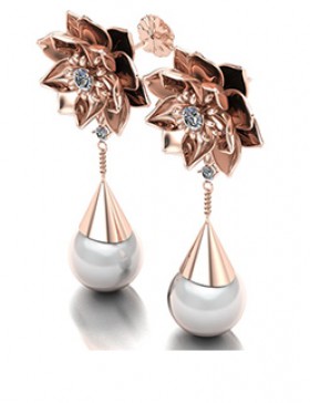 Lotus 1 Realism Earrings Type 2 in 14K Rose Gold