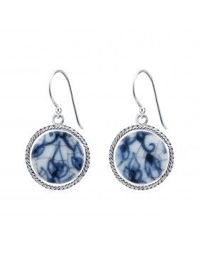 Fine China Porcelain in Round Granulation Frame Earrings