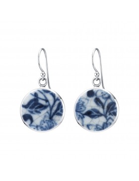 Fine China Porcelain in Round Sterling Silver Earrings 2