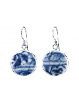 Fine China Porcelain in Round Sterling Silver Earrings