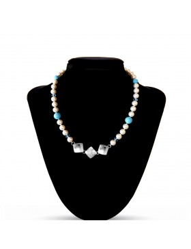 Swarovski Crystal Pearls Necklace in Cream Rose with Sterling Silver Celestial Cloud 3