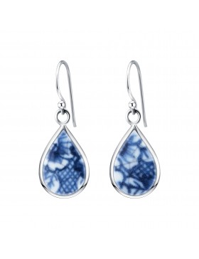 Fine China Porcelain in Teardrop Shape Sterling Silver Earrings 