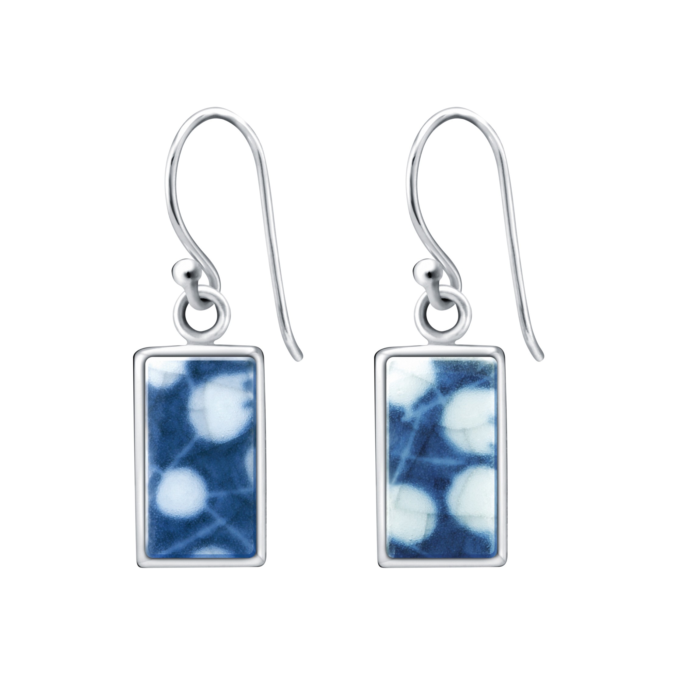 Fine China Porcelain in Rectangle Sterling Silver Earrings 