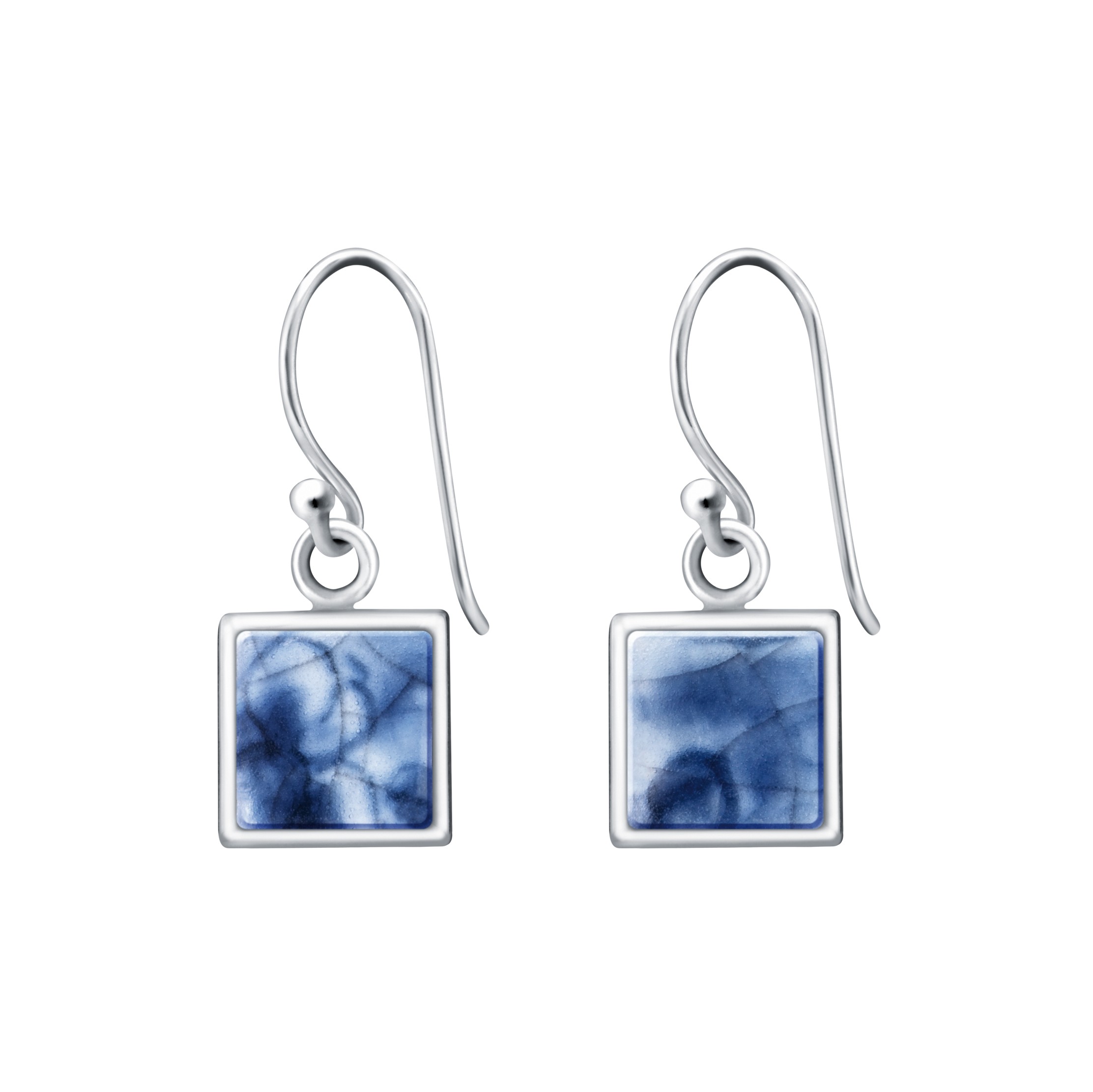 Fine China Porcelain in Square Sterling Silver Earrings