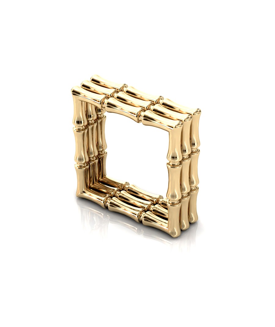 Bamboo 1 Square Ring Stack x3 in 925 Sterling Silver with Palladium 18K Gold-Plated 3D