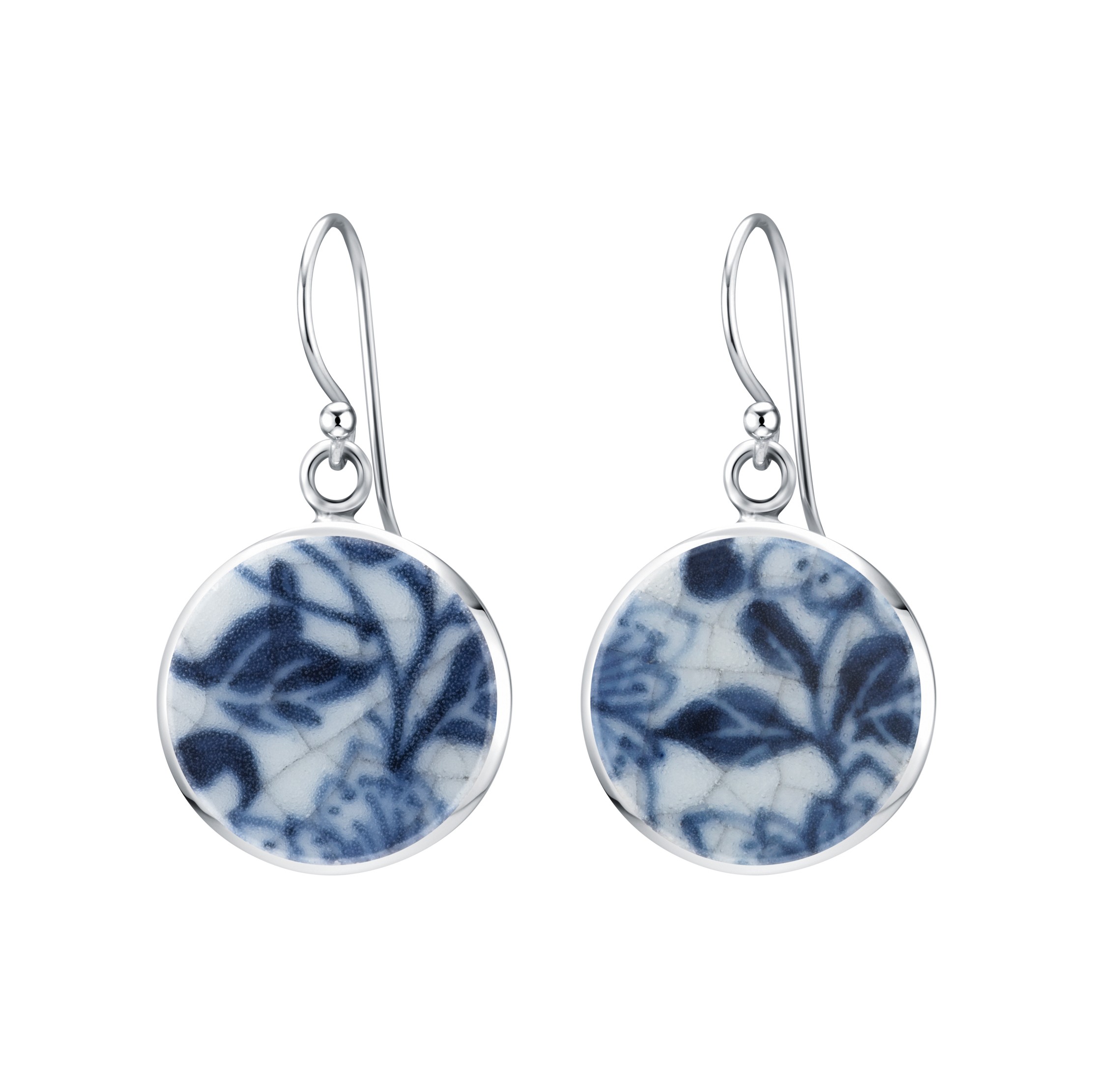 Fine China Porcelain in Round Sterling Silver Earrings 2