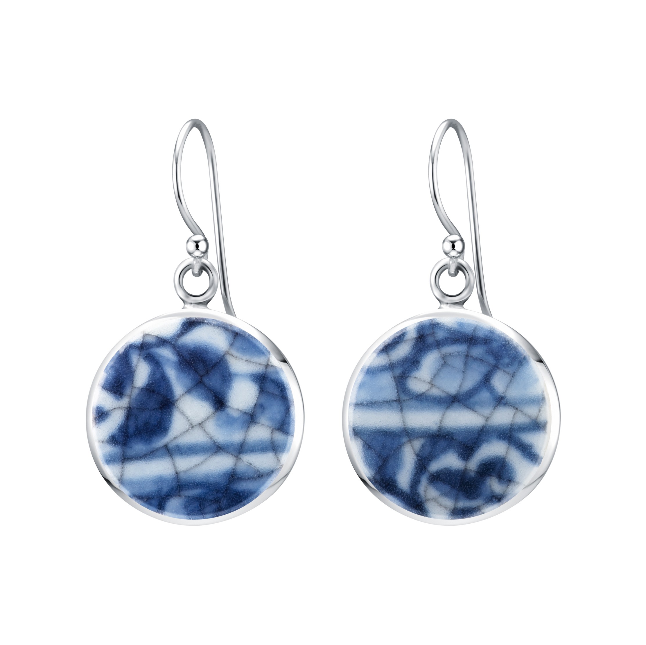 Fine China Porcelain in Round Sterling Silver Earrings
