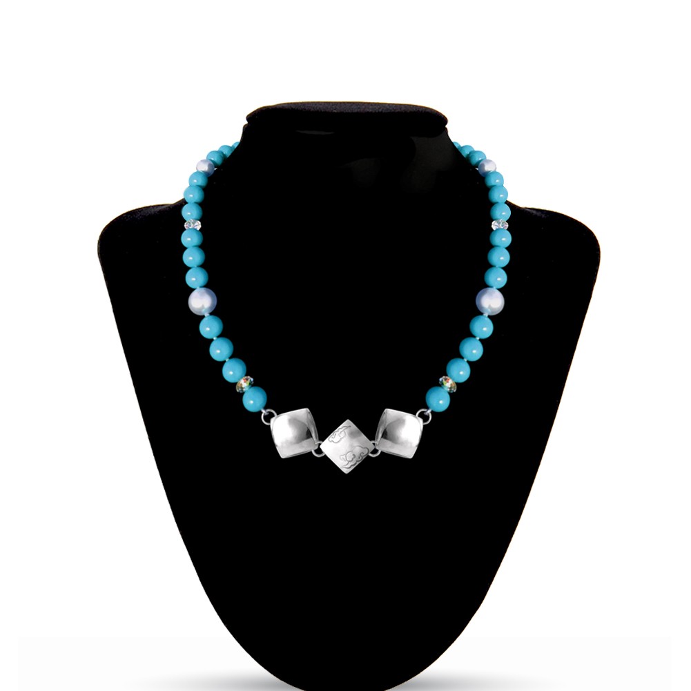 Swarovski Crystal Pearls Necklace in Turqouise with Sterling Silver Celestial Cloud 3