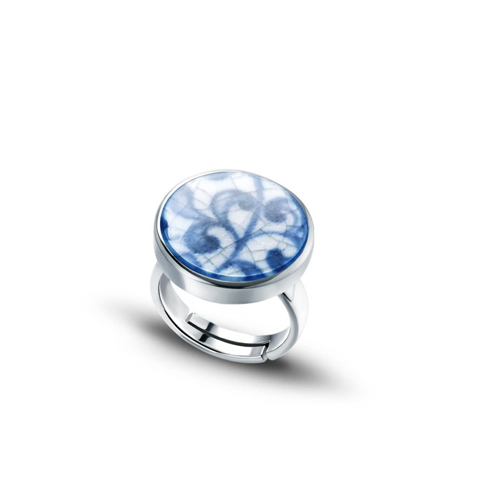 Sterling Silver Ring with Round Fine China Porcelain 1