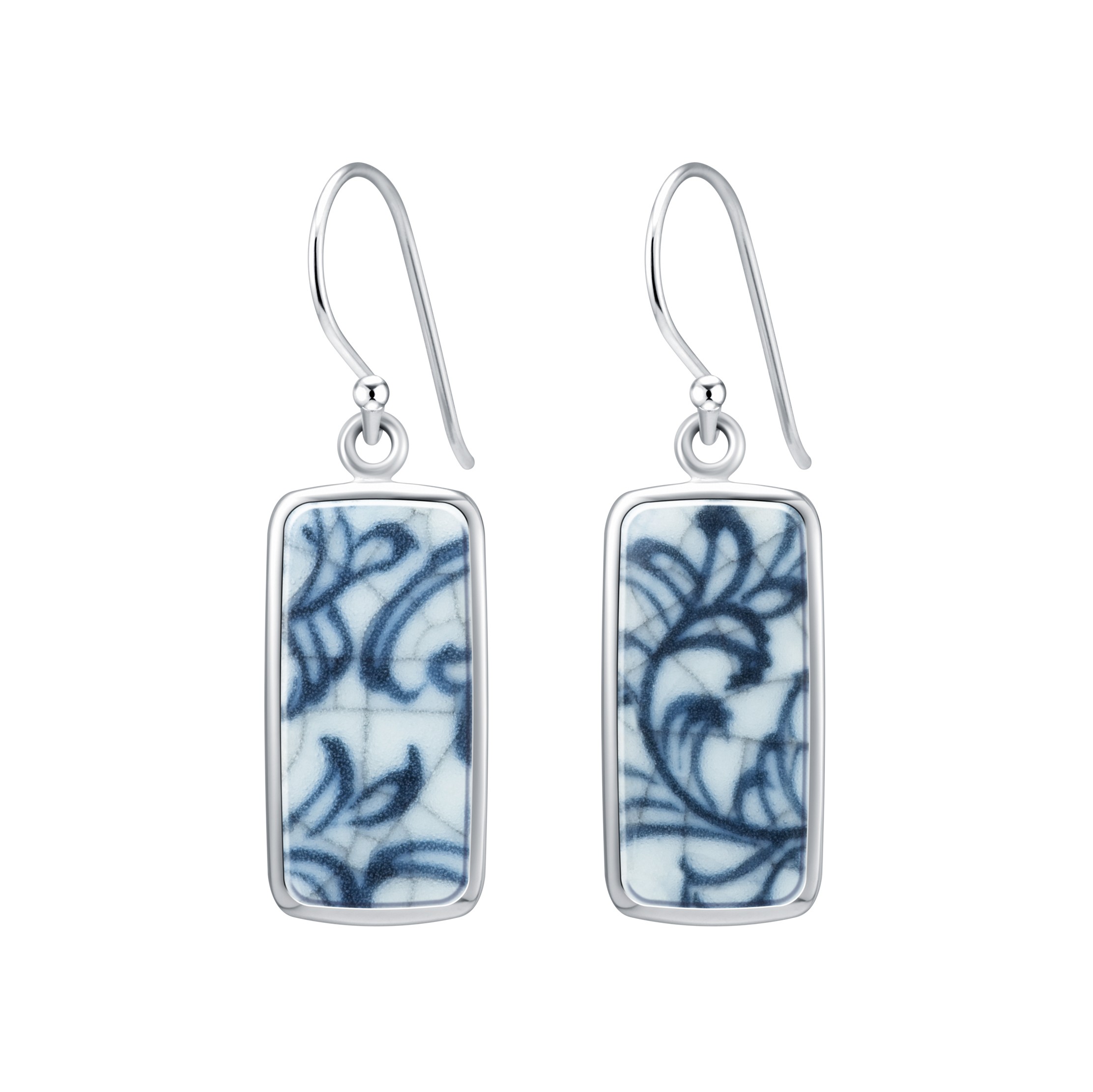 Fine China Porcelain in Rectangle Sterling Silver Earrings 2