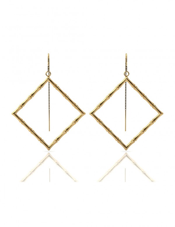 Bamboo 1 Square Earrings in 925 Sterling Silver with Palladium 18K Gold-Plated Front