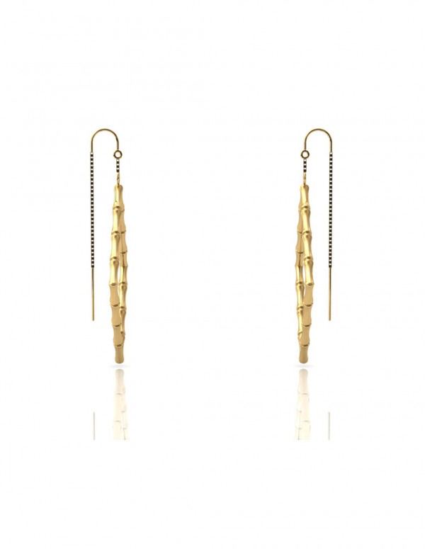 Bamboo 1 Square Earrings in 925 Sterling Silver with Palladium 18K Gold-Plated Side