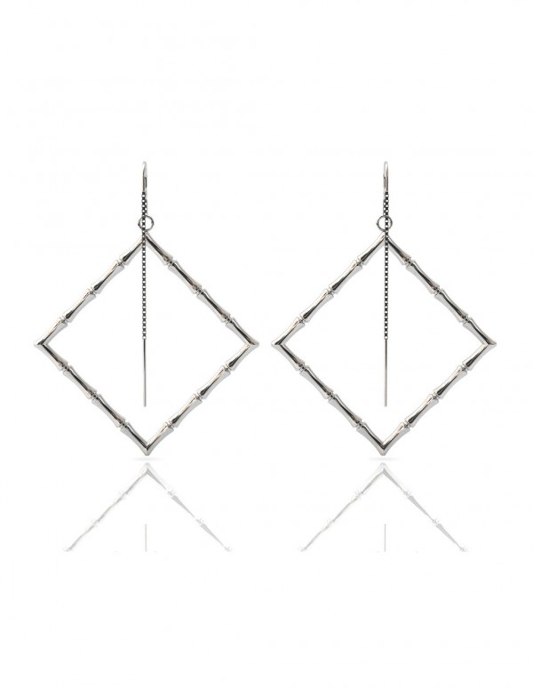 Bamboo 1 Square Earrings in 925 Sterling Silver with Palladium Rhodium-Plated Back
