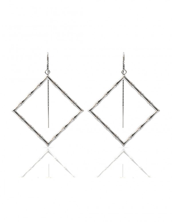 Bamboo 1 Square Earrings in 925 Sterling Silver with Palladium Rhodium-Plated Front