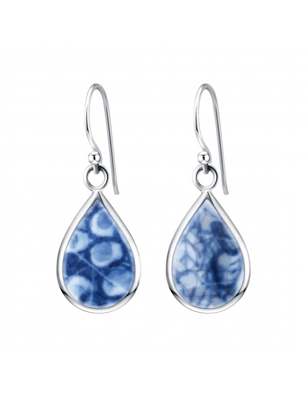 Fine China Porcelain in Teardrop Shape Sterling Silver Earrings 