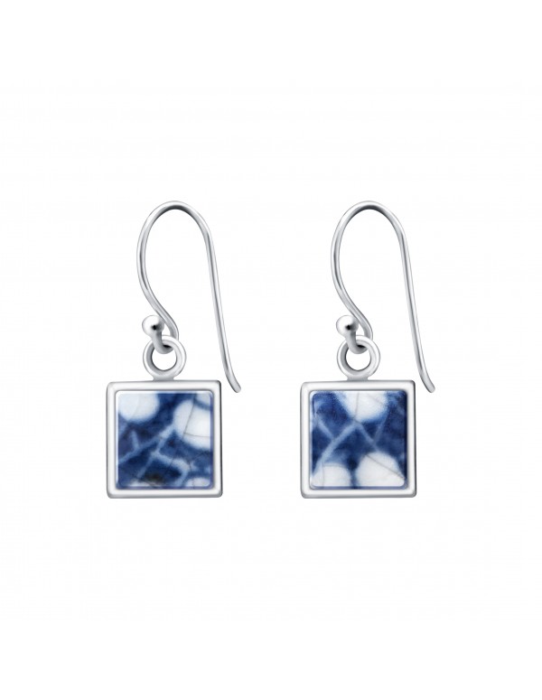 Fine China Porcelain in Square Sterling Silver Earrings