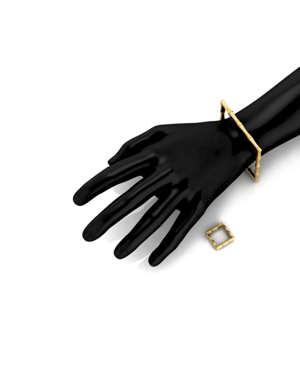 Bamboo 1 Square 68mm Bangle in 925 Sterling Silver with Palladium 18K Gold-Plated 3D w Props