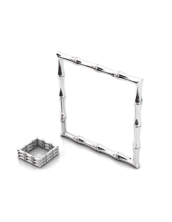 Bamboo 1 Square 68mm Bangle in 925 Sterling Silver with Palladium Rhodium-Plated 3D with ring