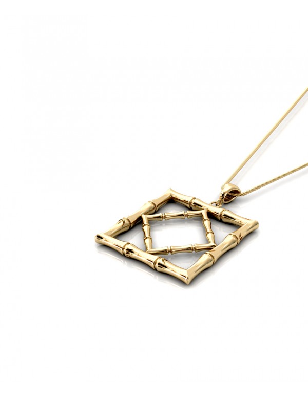 Bamboo 1 Square Pendant in 925 Sterling Silver with Palladium 18K Gold-Plated Flat