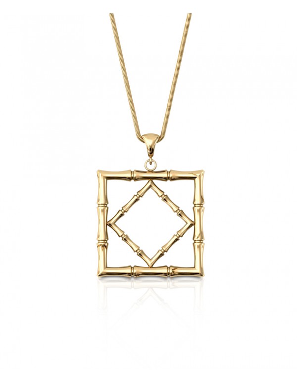 Bamboo 1 Square Pendant in 925 Sterling Silver with Palladium 18K Gold-Plated Front
