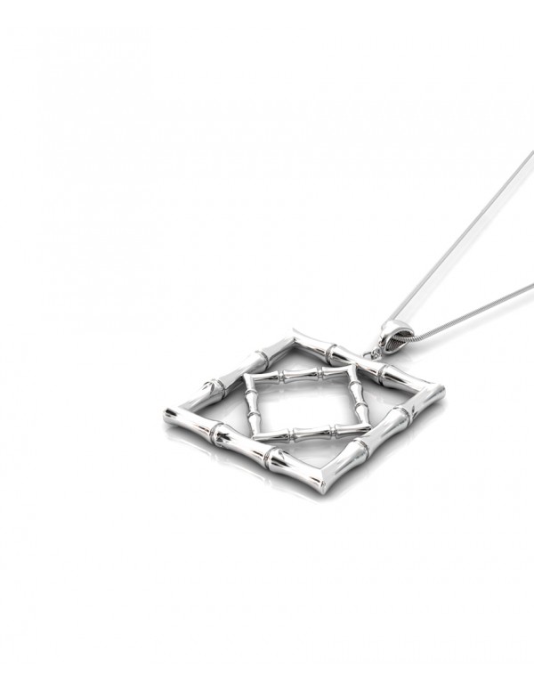 Bamboo 1 Square Pendant in 925 Sterling Silver with Palladium Rhodium-Plated Flat