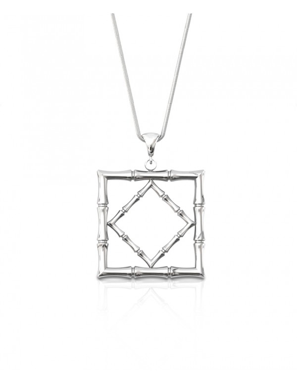 Bamboo 1 Square Pendant in 925 Sterling Silver with Palladium Rhodium-Plated Front