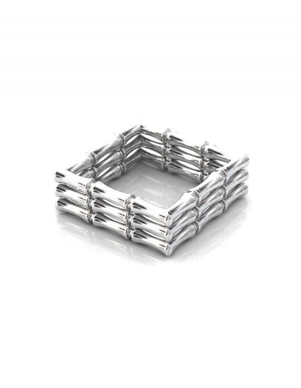 Bamboo 1 Square Ring Stack x3 in 925 Sterling Silver with Palladium Rhodium-Plated Flat